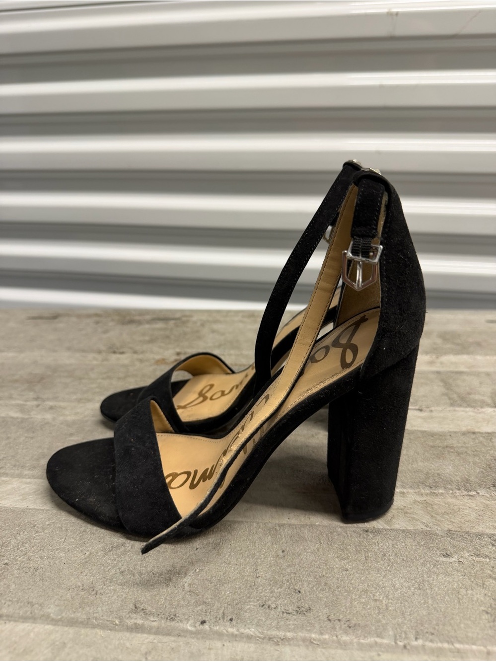 Sam Edelman Black Suede Ankle Strap Block Heels
